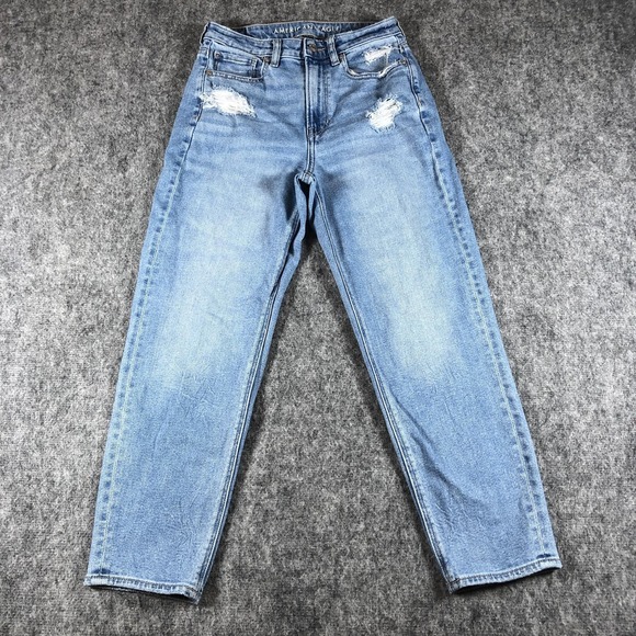American Eagle Outfitters Denim - American Eagle Mom Straight Jeans Womens 2 Short Light Wash Distressed Stretch